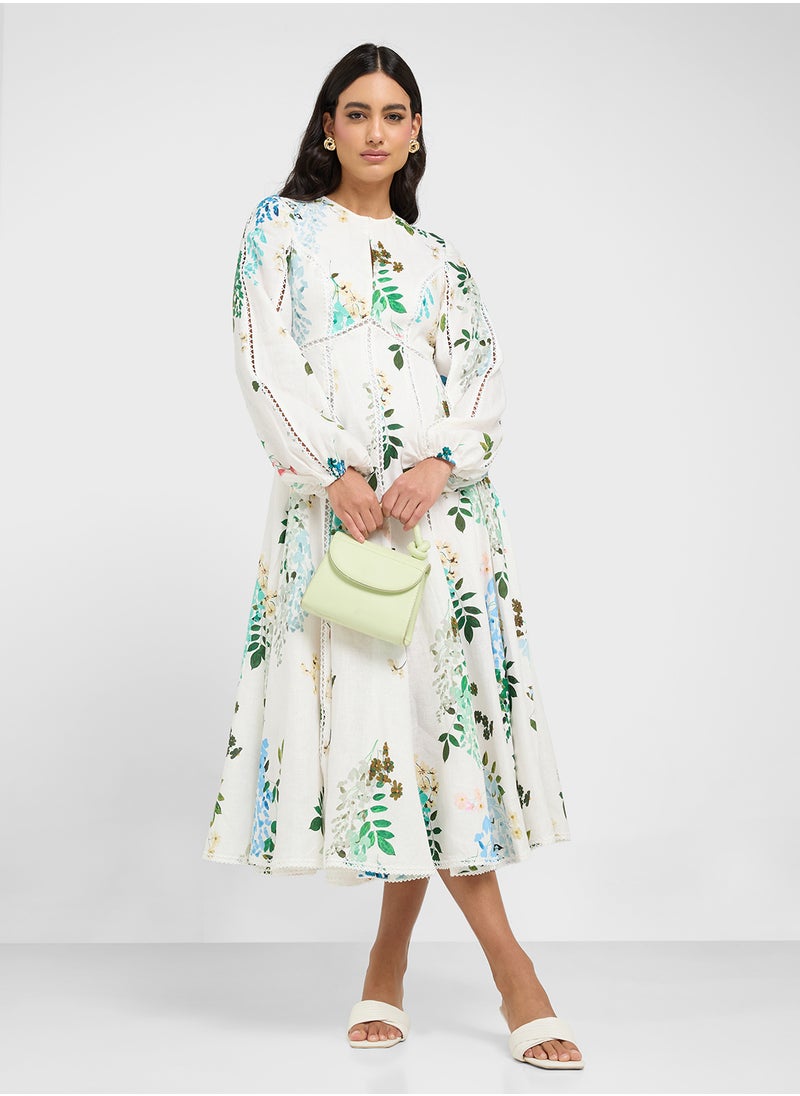 Utala Trim Detail Linen Midi Dress
