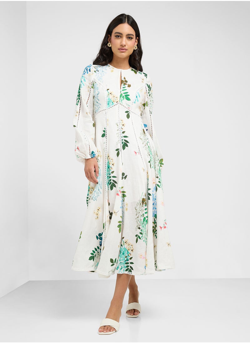 Utala Trim Detail Linen Midi Dress