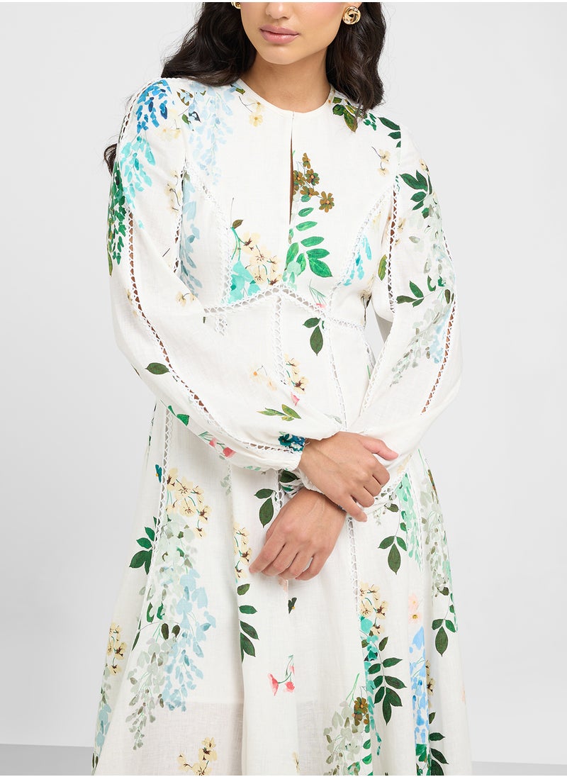 Utala Trim Detail Linen Midi Dress