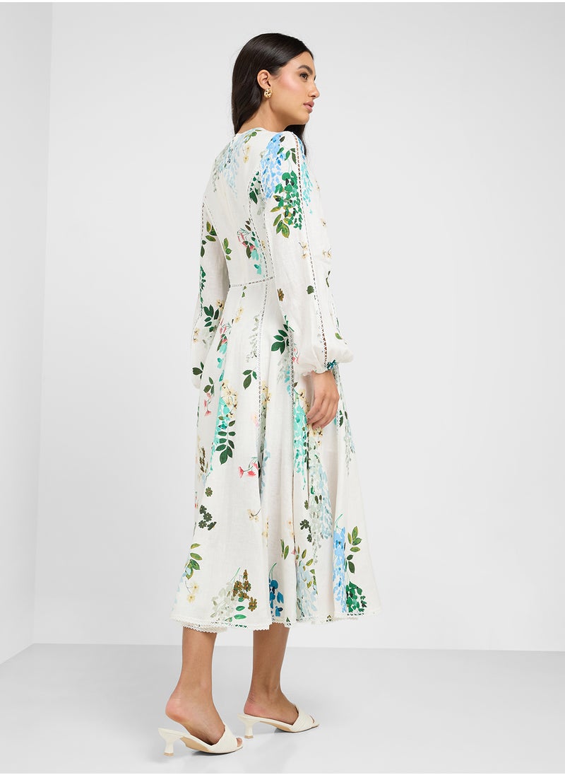 Utala Trim Detail Linen Midi Dress