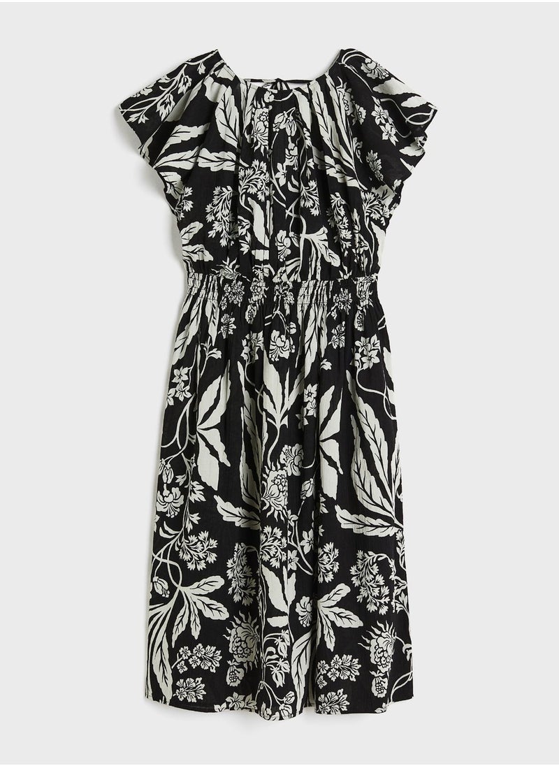 Floral Print Ruched Waist Dress