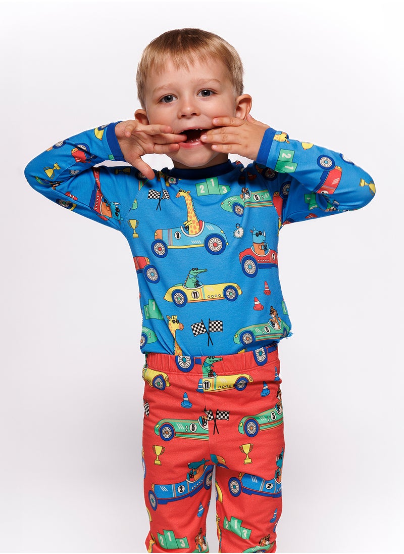 Long-sleeved top with race cars