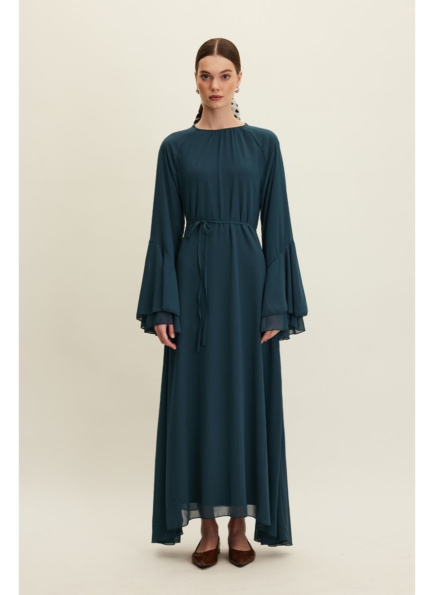 Chiffon Flounce Dress Petrol