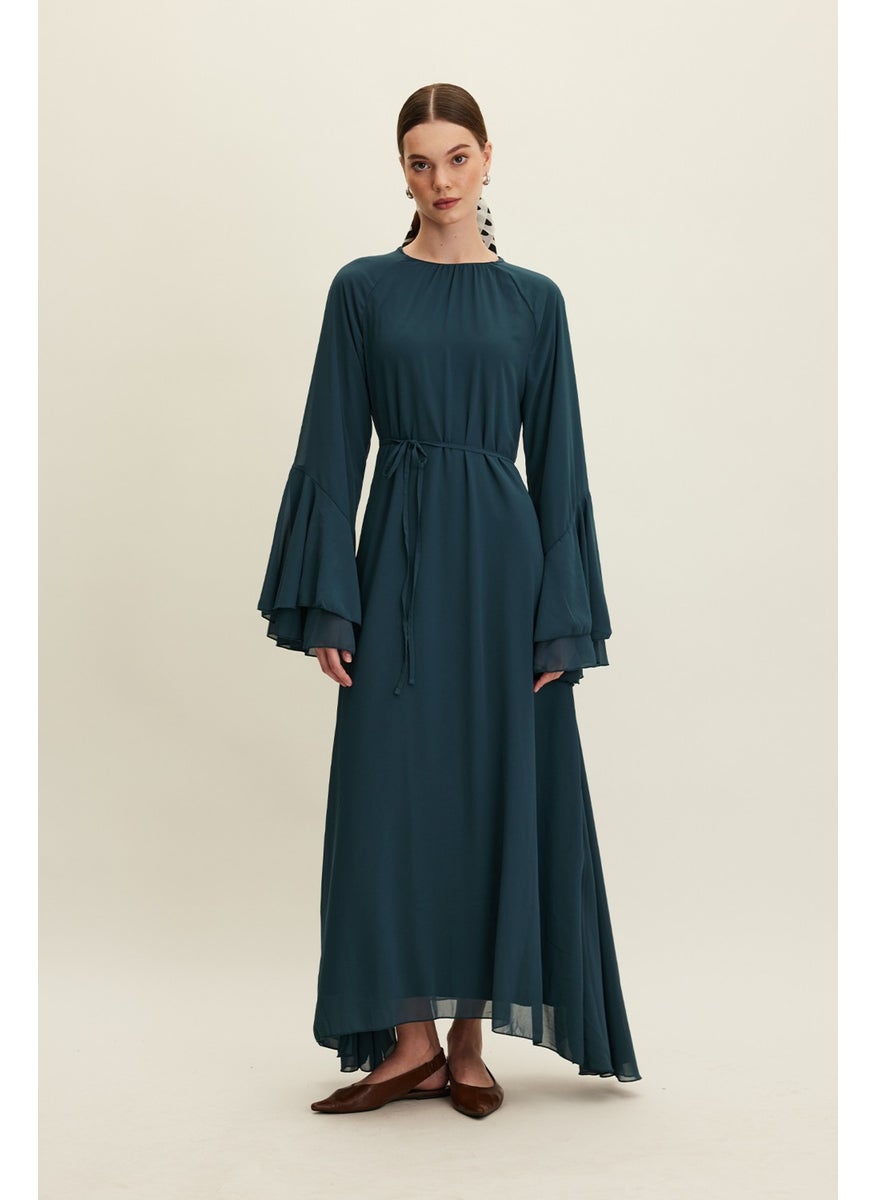 Chiffon Flounce Dress Petrol