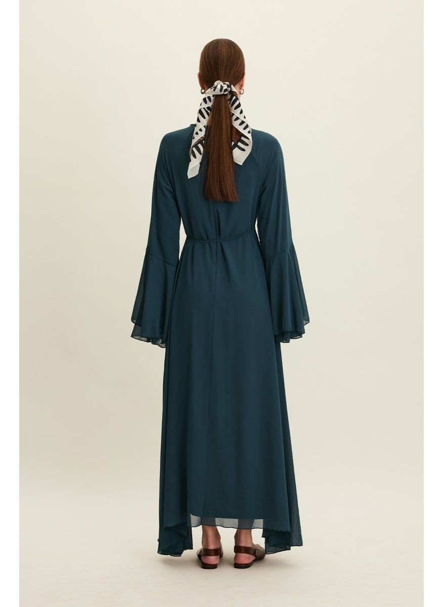 Chiffon Flounce Dress Petrol