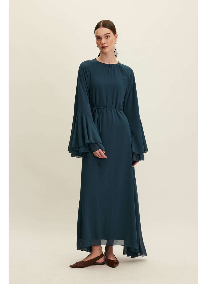 Chiffon Flounce Dress Petrol