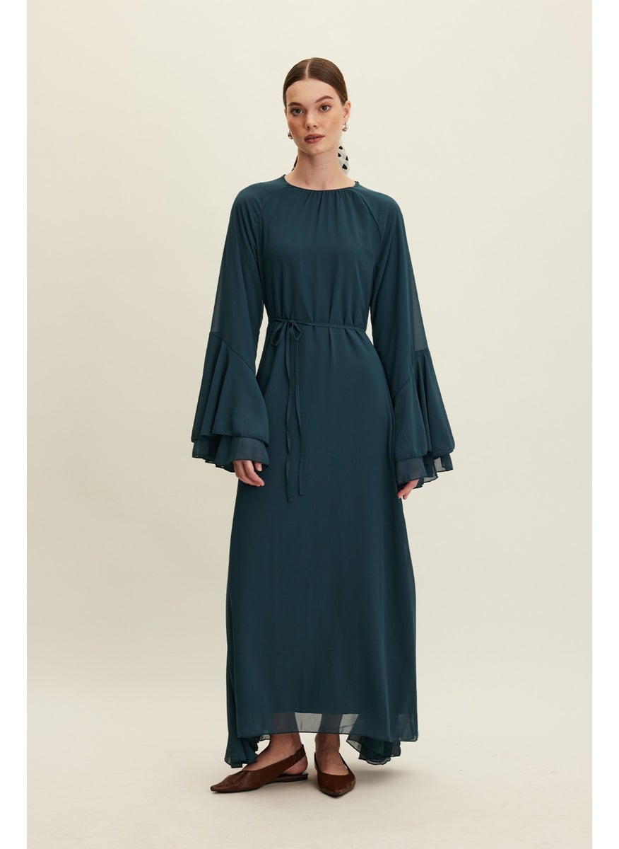 Chiffon Flounce Dress Petrol