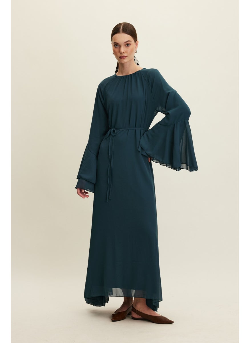 Chiffon Flounce Dress Petrol