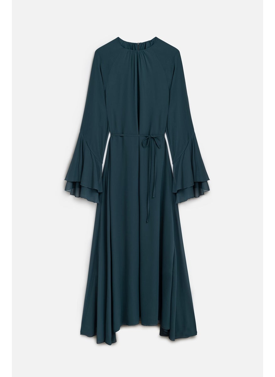 Chiffon Flounce Dress Petrol