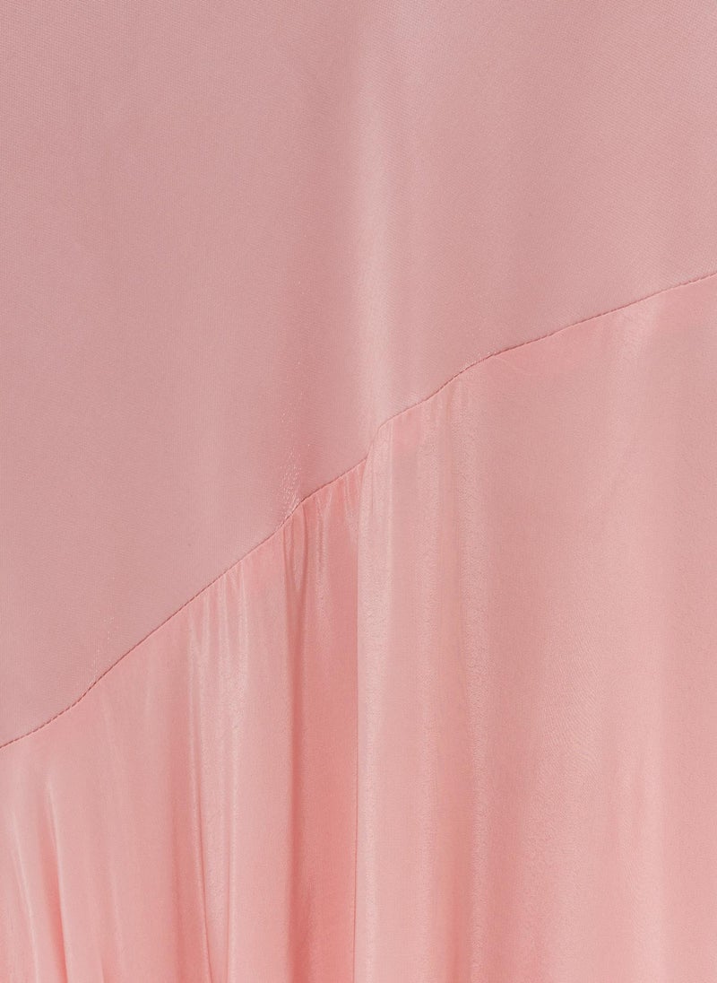 Fitted satin maxi dress with rhinestones on the bodice