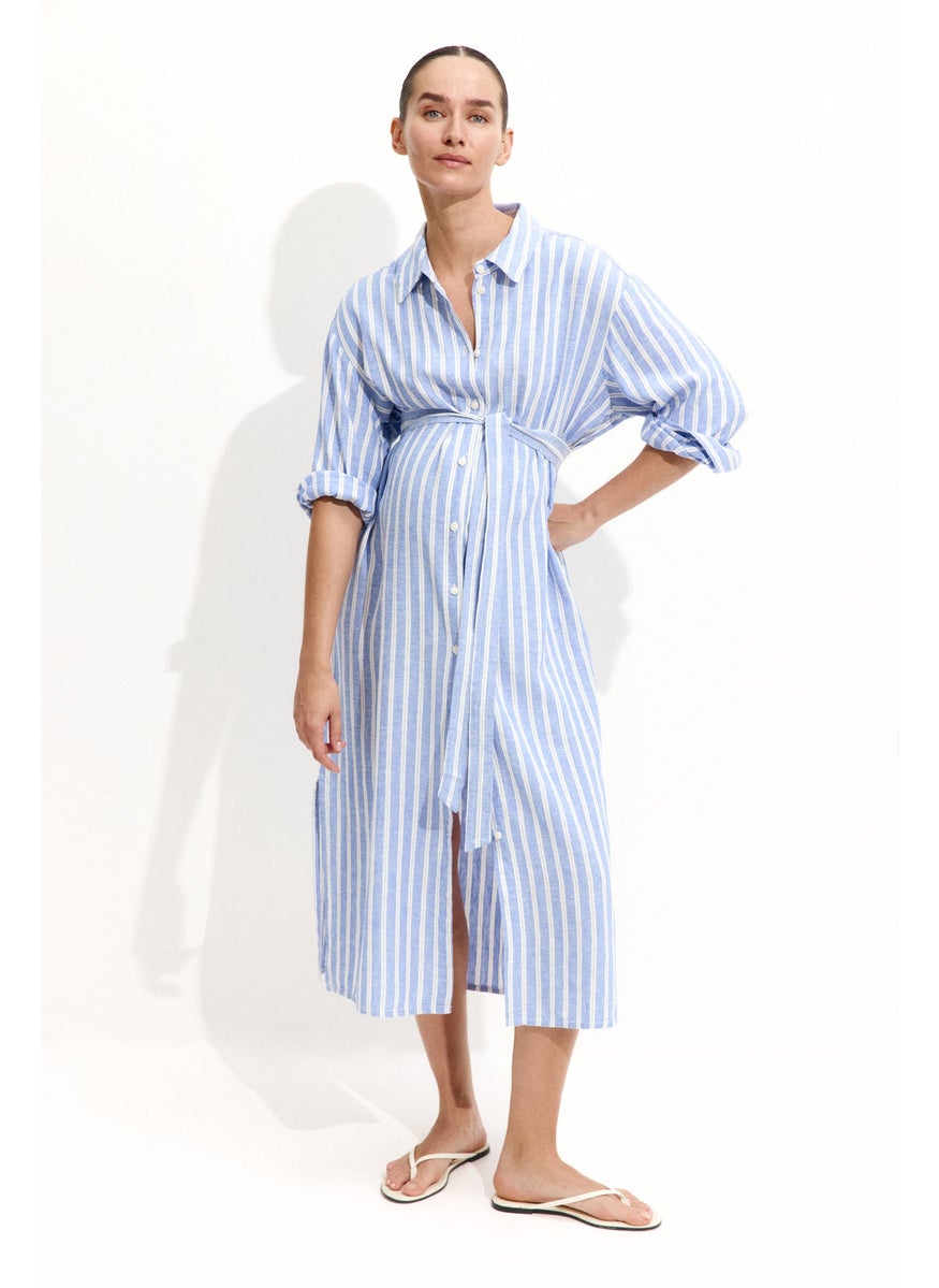 Mama Linen-Blend Shirt Dress