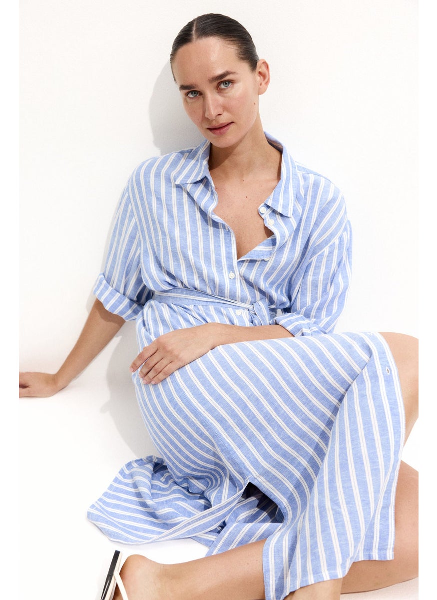 Mama Linen-Blend Shirt Dress
