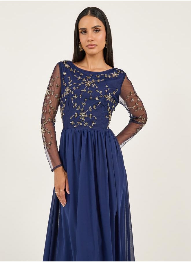 Embellished Long Sleeves A-Line Maxi Dress