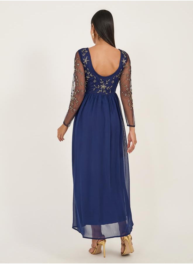 Embellished Long Sleeves A-Line Maxi Dress