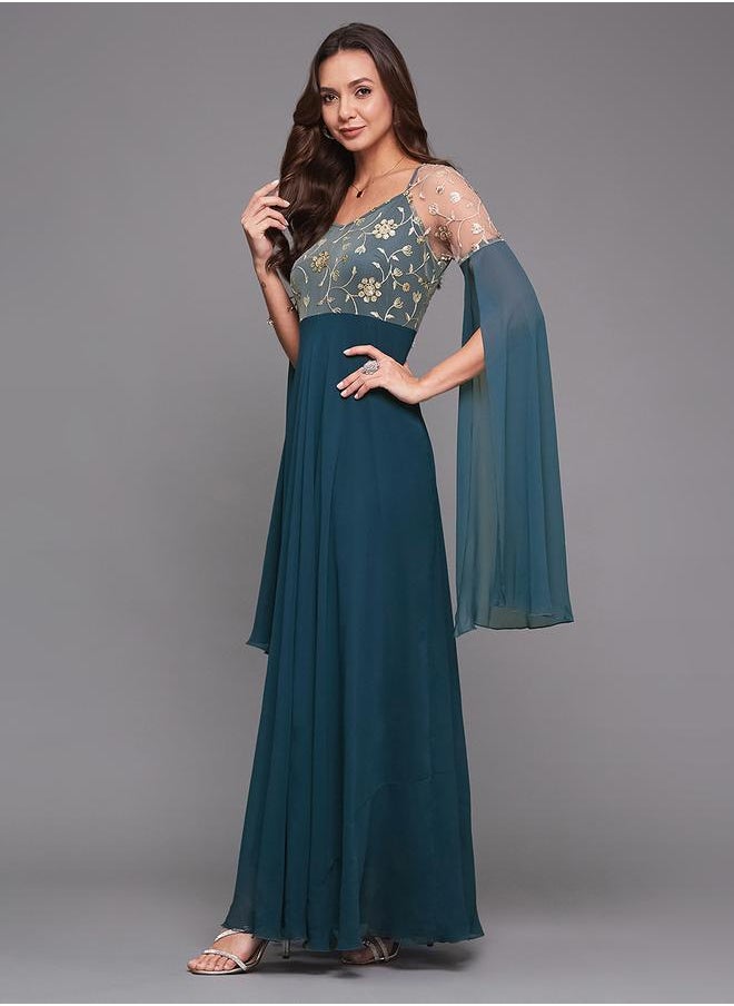 Teal Lace A-Line Maxi Party Dress