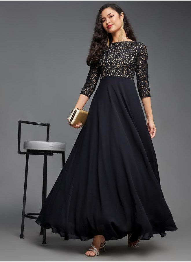 Lace Overlaid Boat Neck Maxi Dress