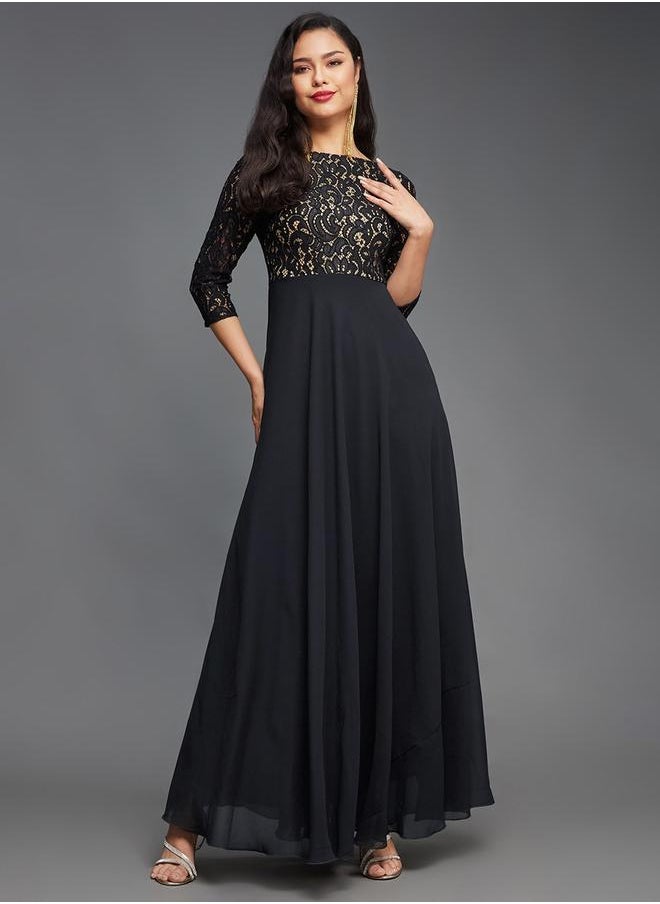 Lace Overlaid Boat Neck Maxi Dress