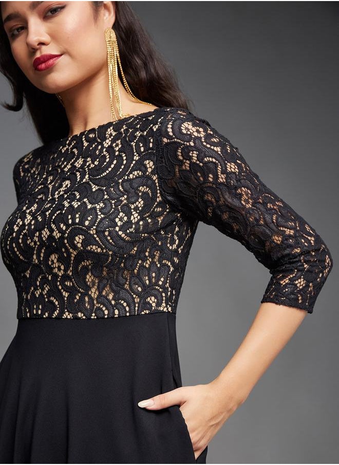 Lace Overlaid Boat Neck Maxi Dress
