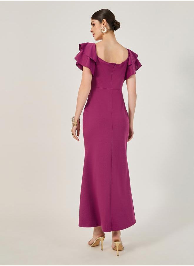 Plain Ruffled Mermaid Maxi Dress