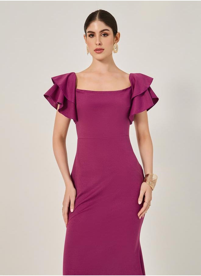 Plain Ruffled Mermaid Maxi Dress