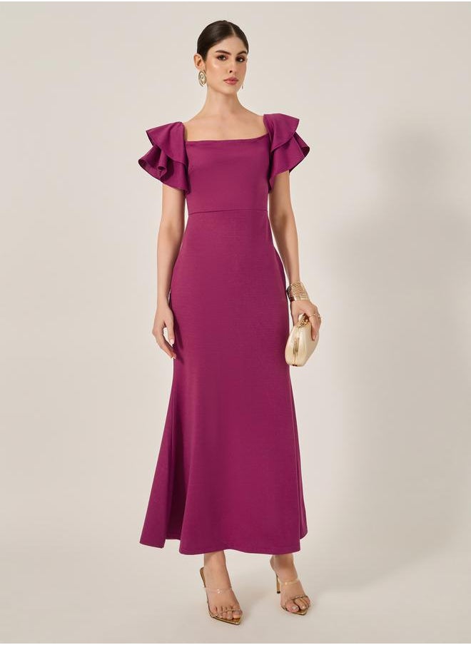 Plain Ruffled Mermaid Maxi Dress
