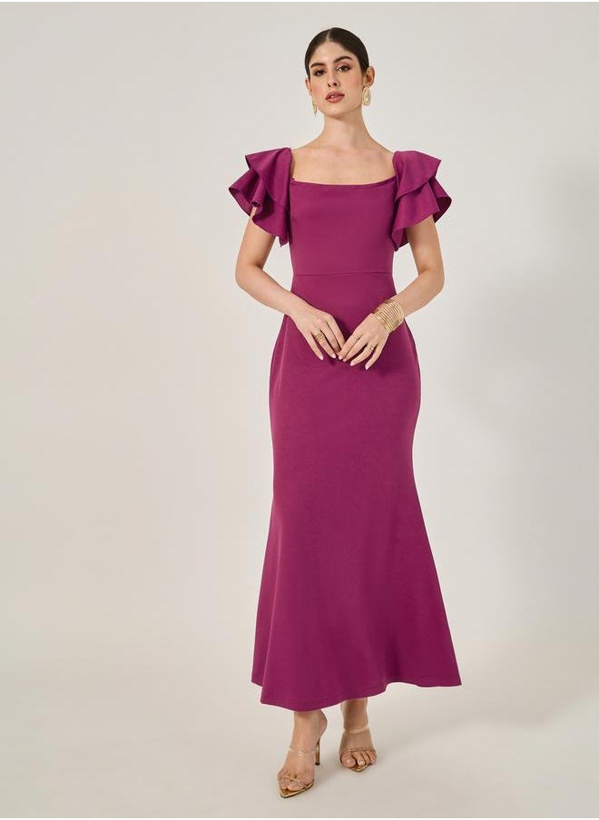 Plain Ruffled Mermaid Maxi Dress