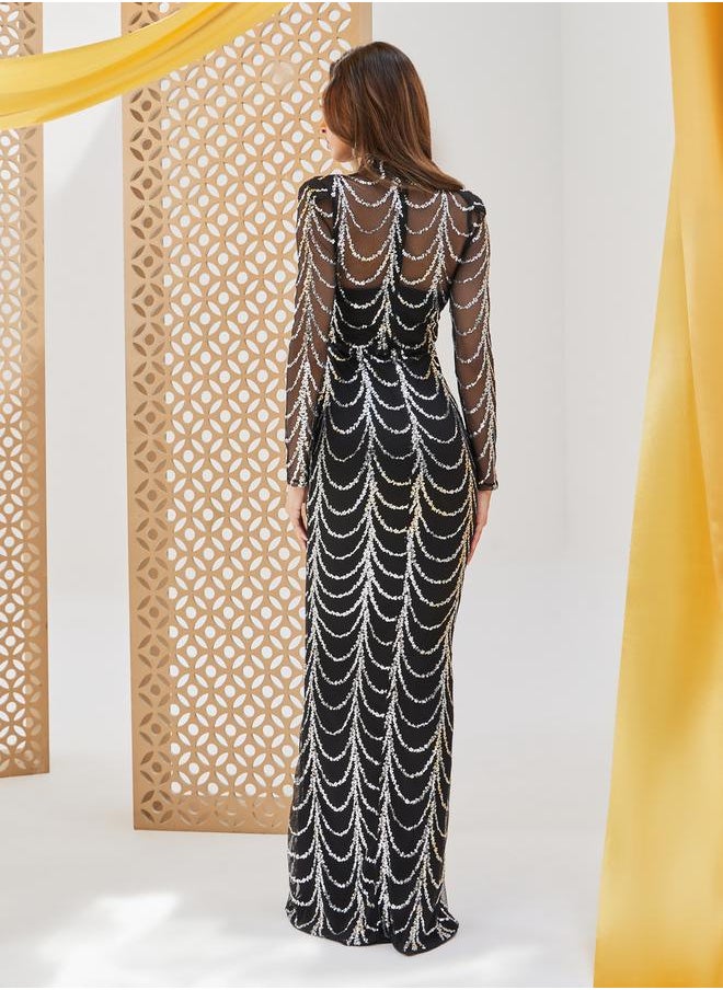 Sequined Long Sleeves Bodycon Maxi Dress