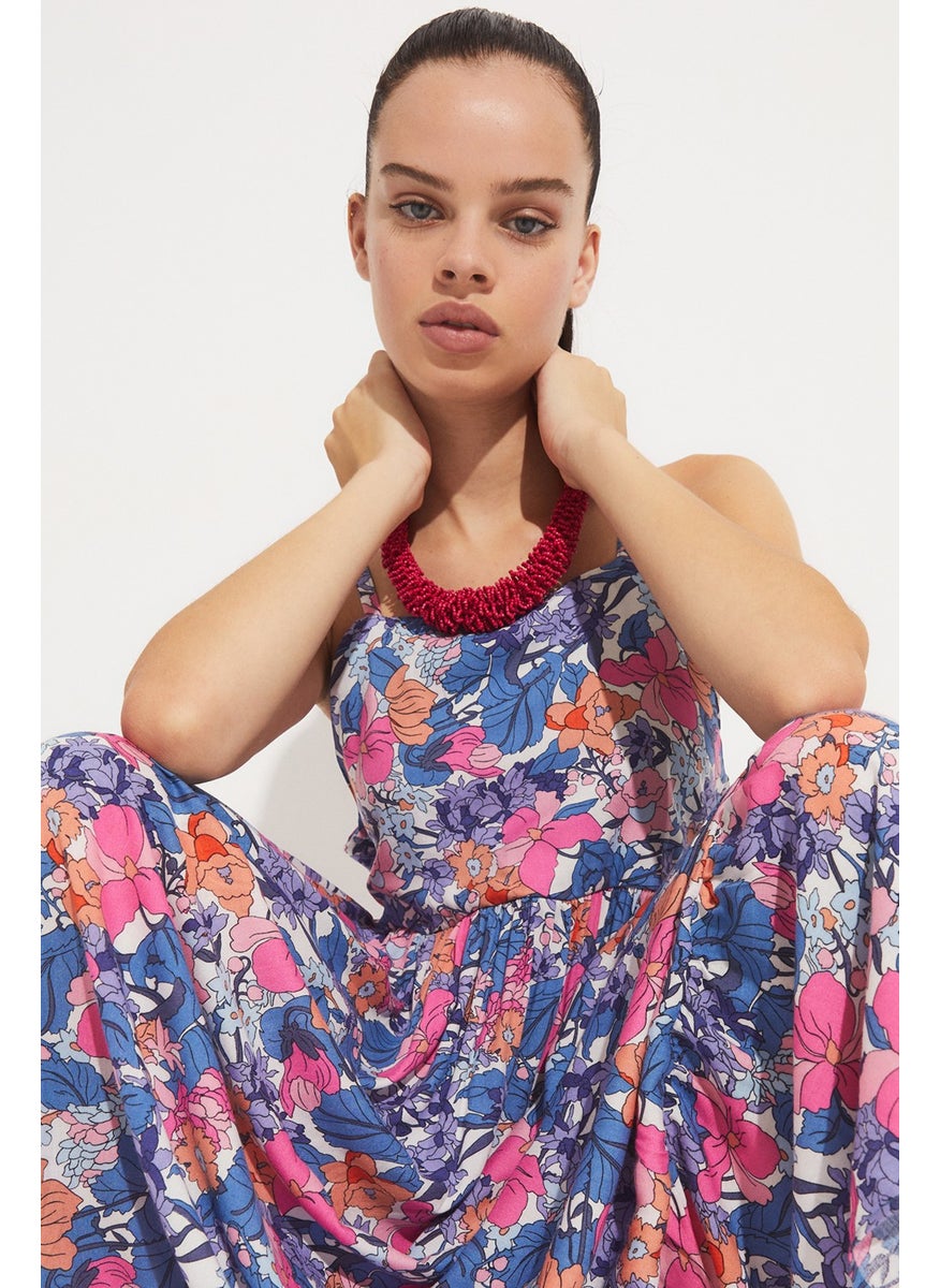Floral Patterned Strap Viscose Dress