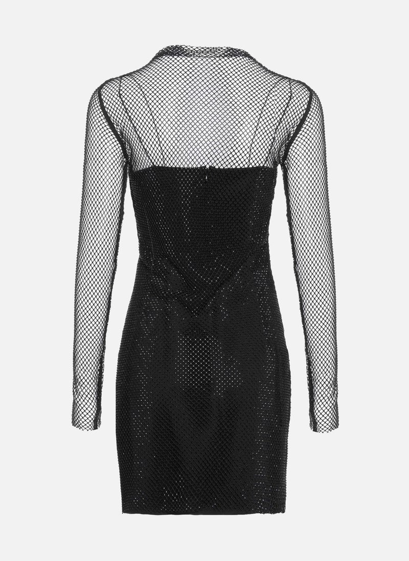 Rhinestone mesh slim mini dress