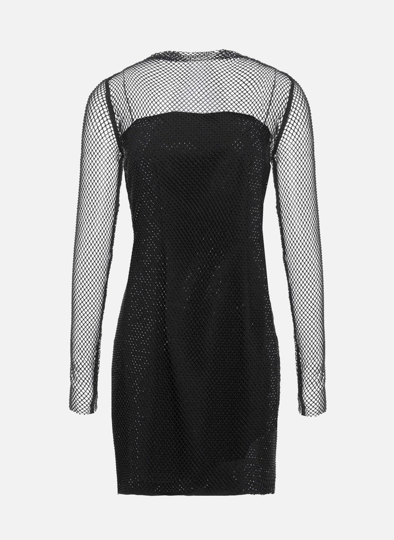 Rhinestone mesh slim mini dress