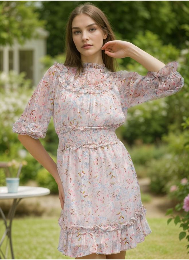 Women Fit and Flared Party Wear Floral Print Mini Dress
