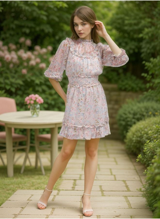 Women Fit and Flared Party Wear Floral Print Mini Dress