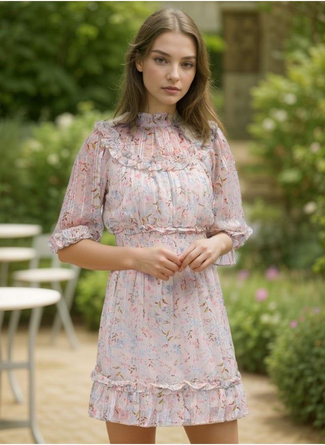Women Fit and Flared Party Wear Floral Print Mini Dress