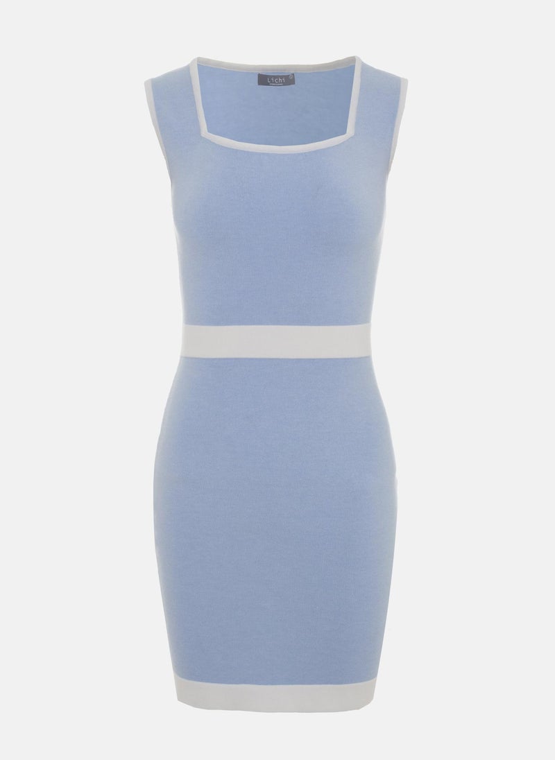 Knitted mini dress with square neckline