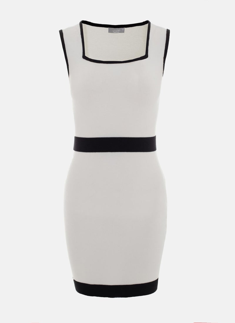 Knitted mini dress with square neckline