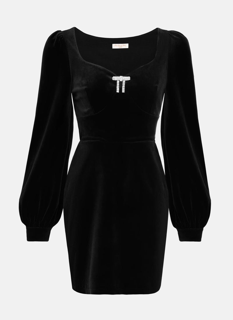 Velvet mini dress with rhinestone bow