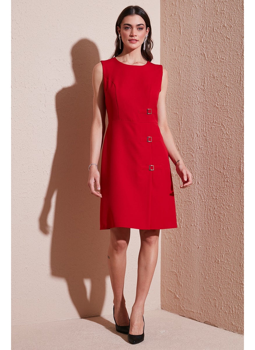 Standard Fit Belted Crew Neck Mini Dress Women's Dress 611EL1964