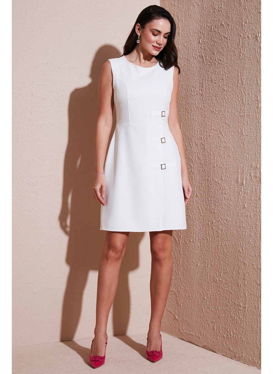 Standard Fit Belted Crew Neck Mini Dress Women's Dress 611EL1964