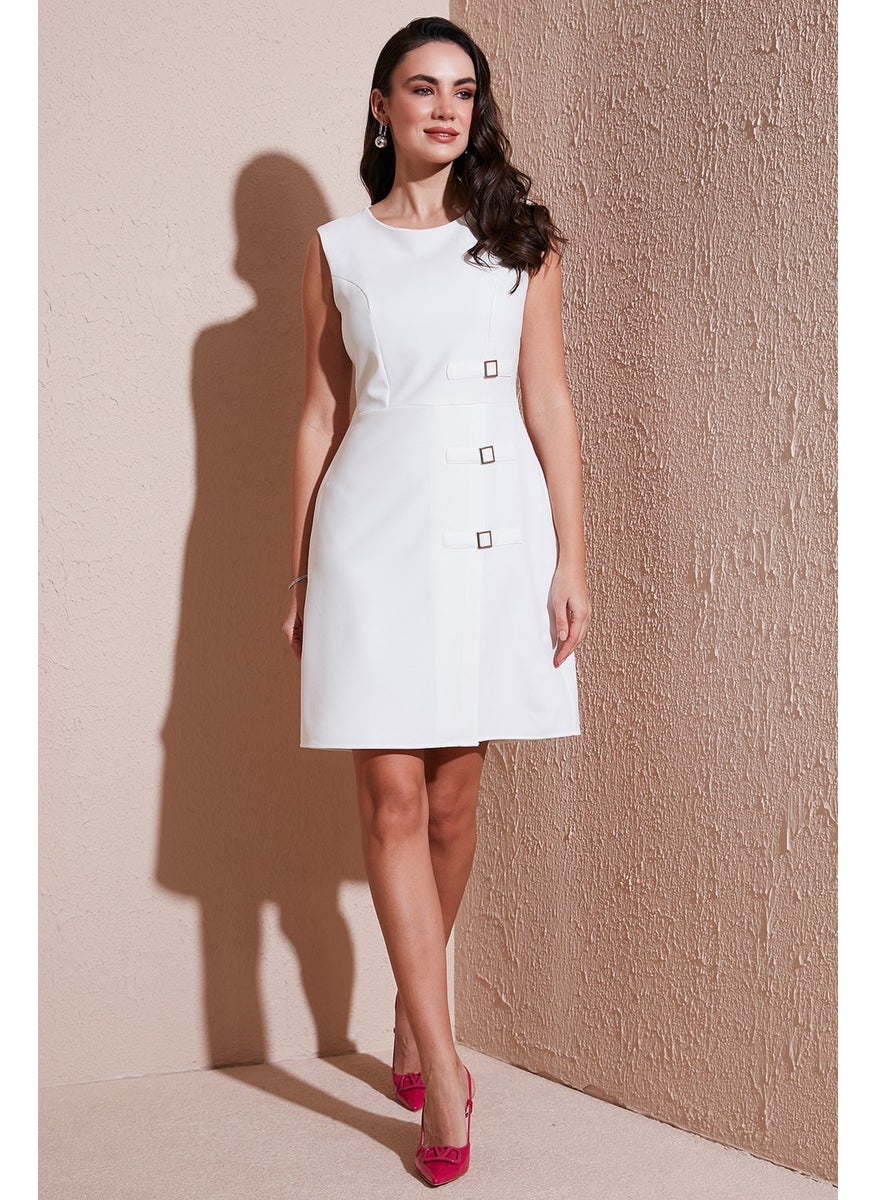 Standard Fit Belted Crew Neck Mini Dress Women's Dress 611EL1964