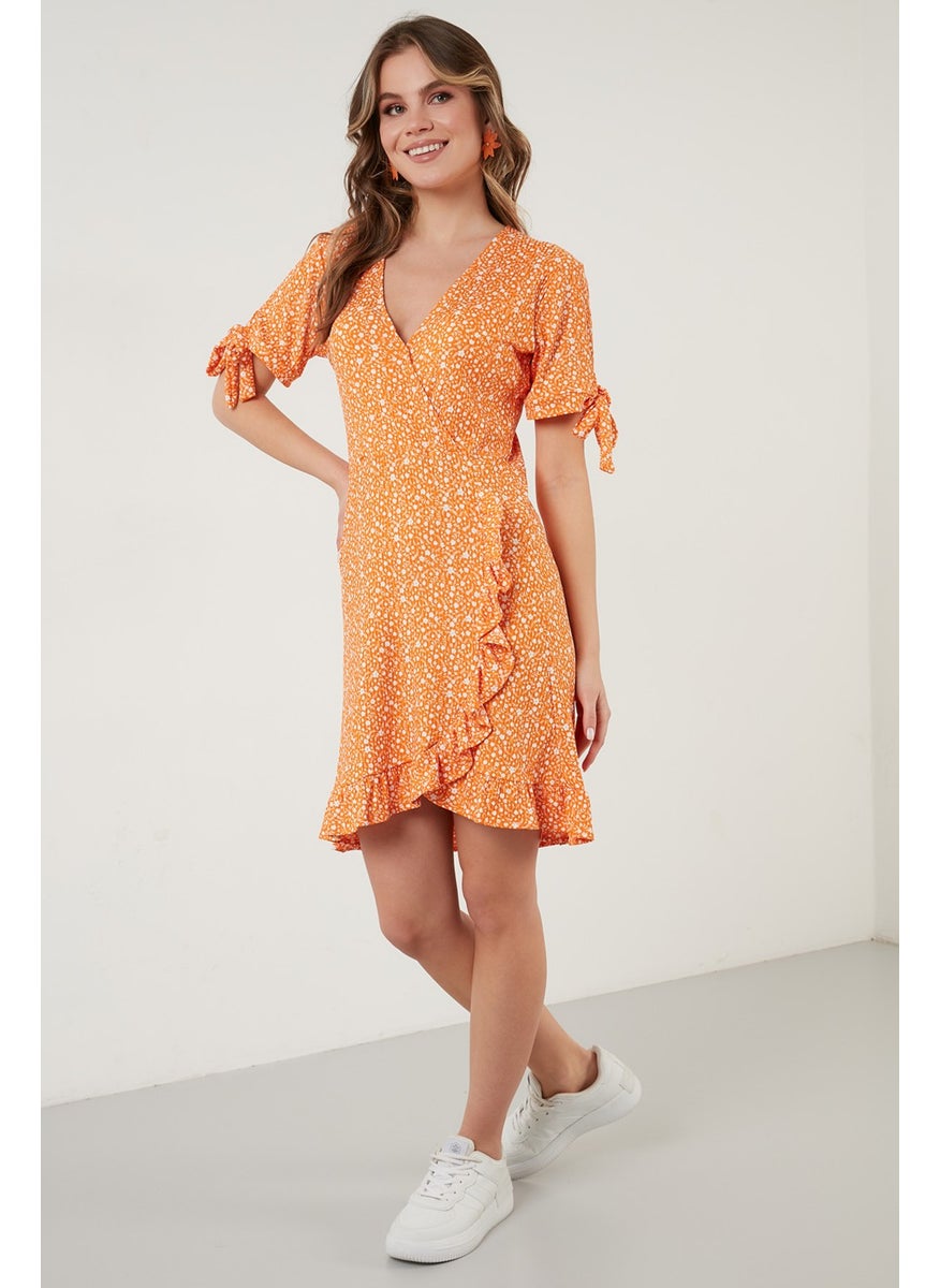Floral Double Breasted Collar Ruffle Detailed Mini Dress Women's Dress 5863719