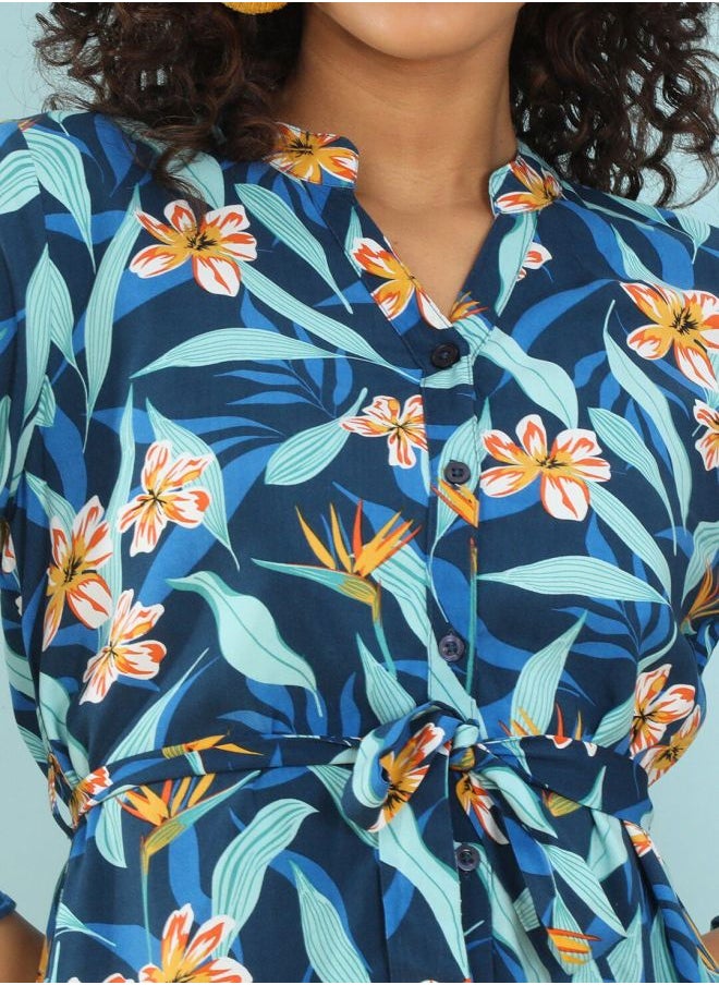Women A-Line Casual Tropical Print Dress