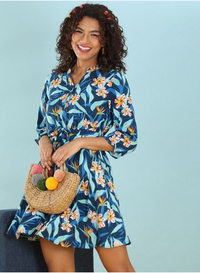 Women A-Line Casual Tropical Print Dress