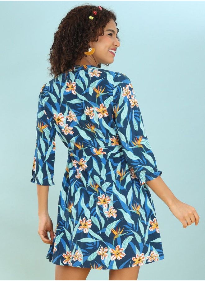 Women A-Line Casual Tropical Print Dress