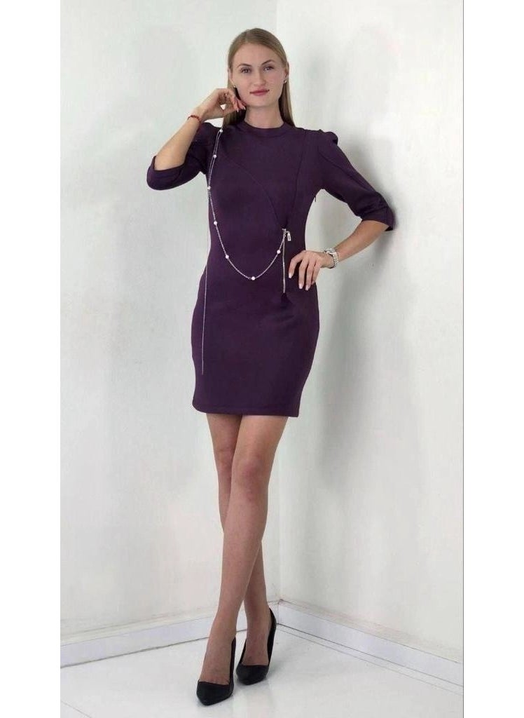 Scuba Fabric Accessory Detailed Mini Design Dress