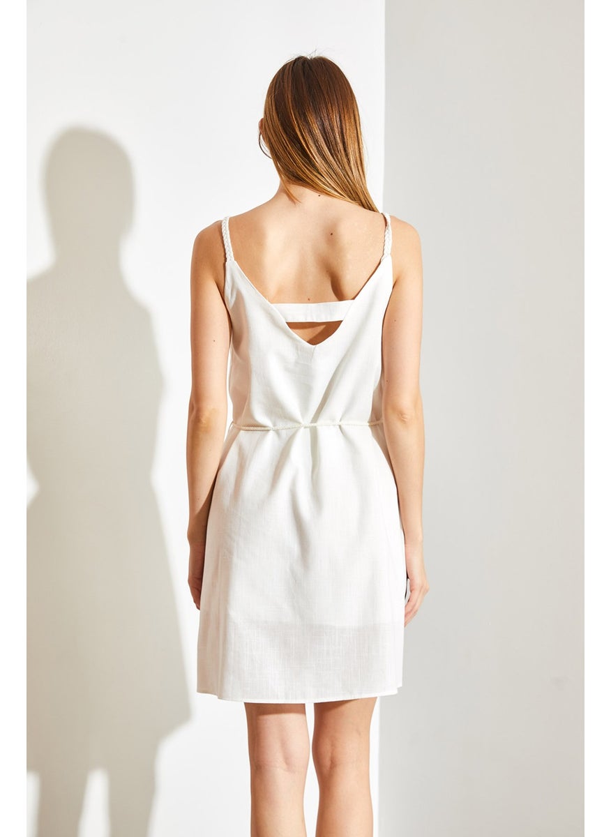 Knit Detail Flam Linen Dress