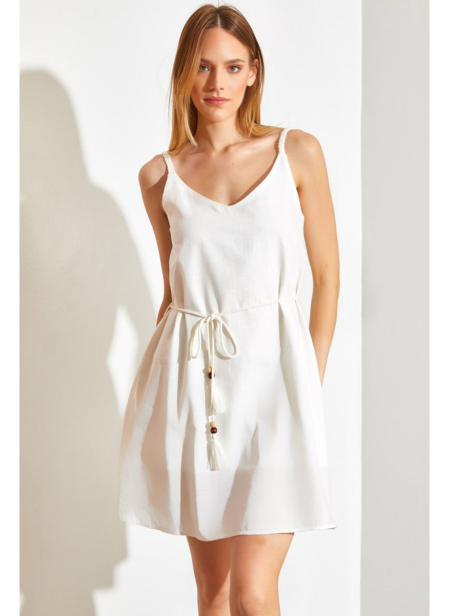 Knit Detail Flam Linen Dress