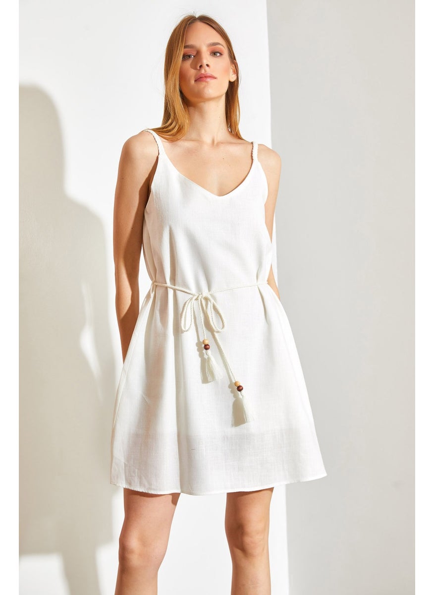 Knit Detail Flam Linen Dress