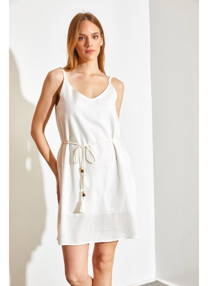 Knit Detail Flam Linen Dress
