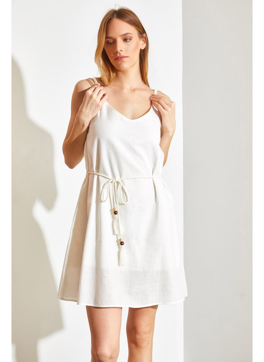 Knit Detail Flam Linen Dress
