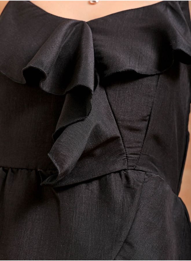 Women Fit and Flared Party Wear Solid Asymmetric Dress